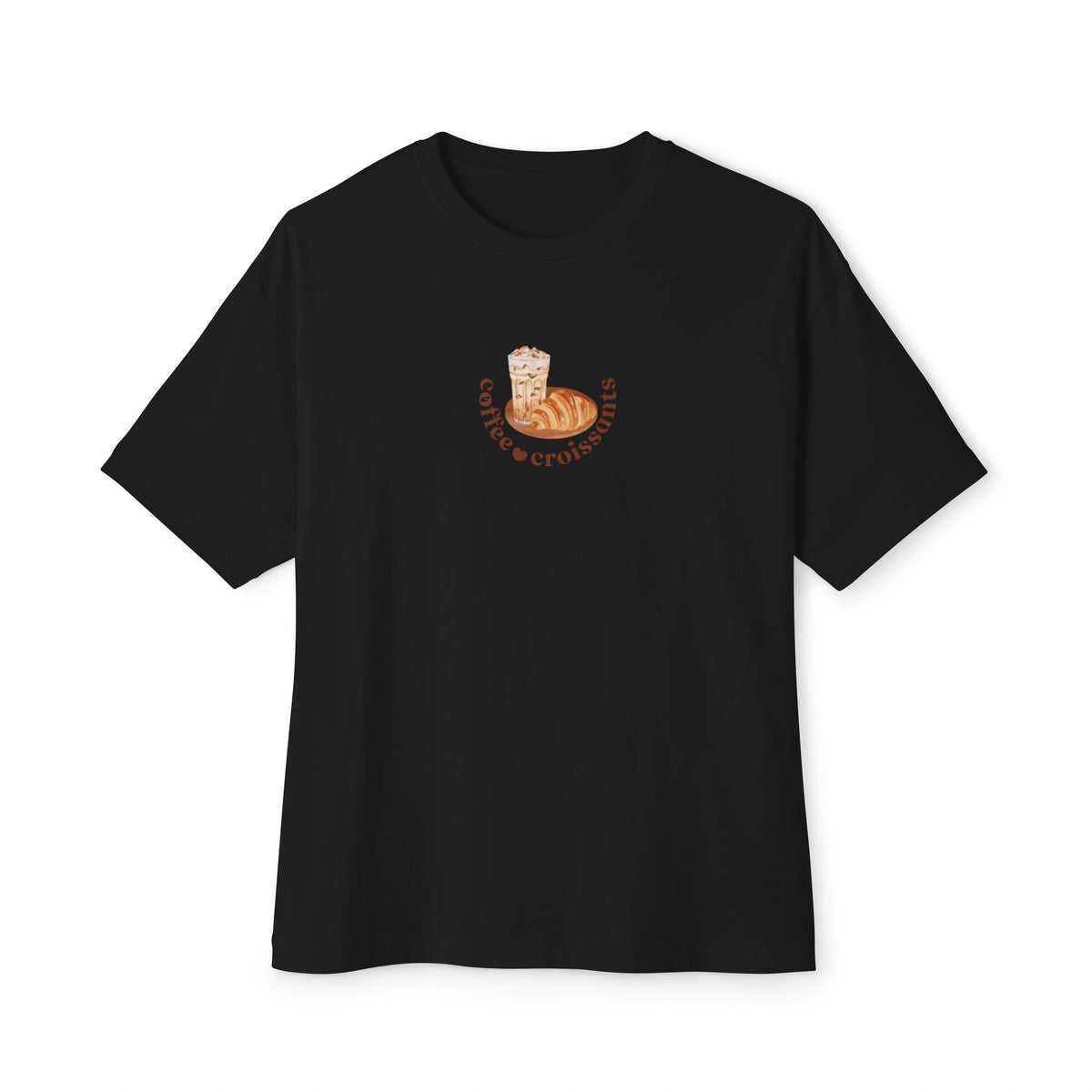 B'len Circle Oversize T-Shirt Coffee & Croissants Siyah