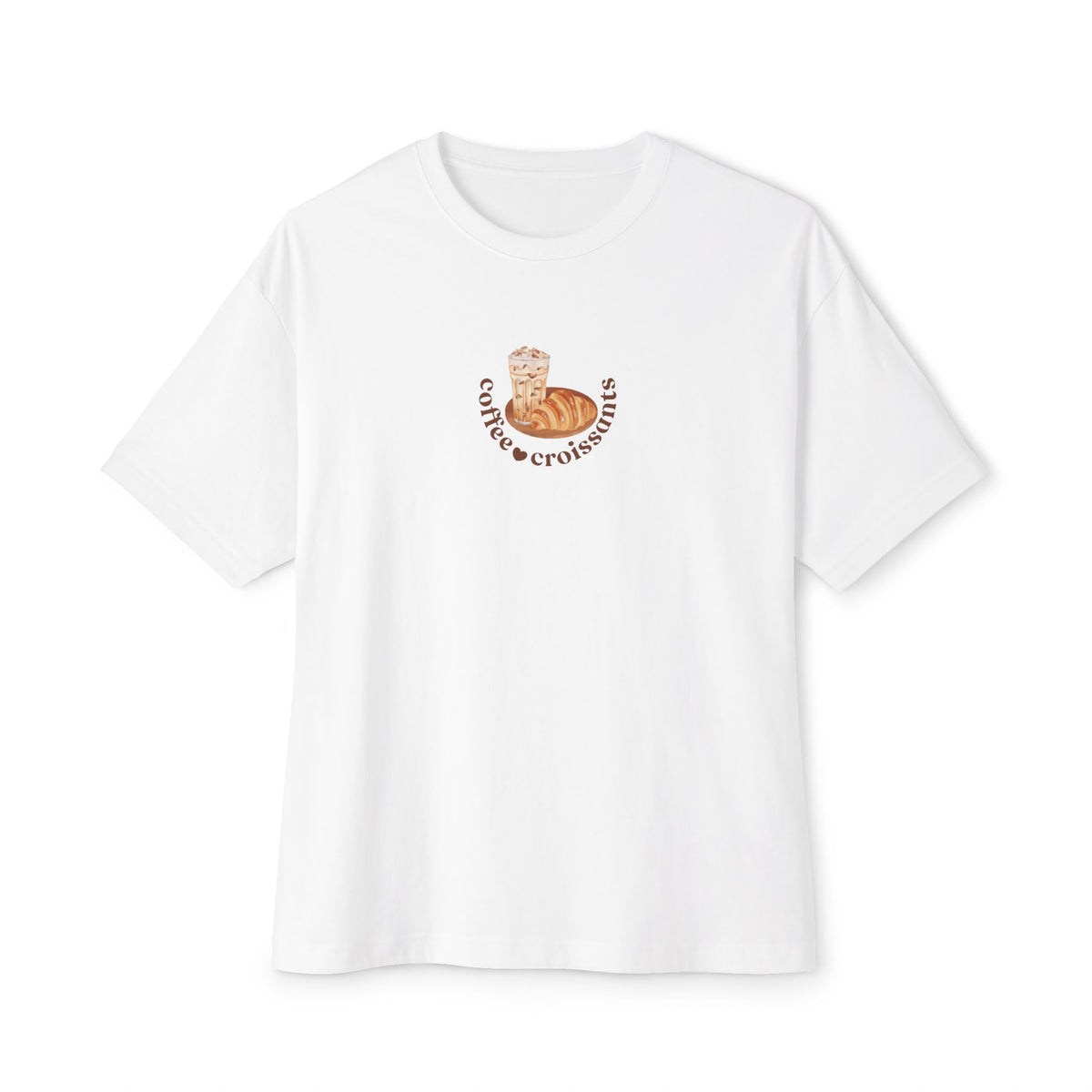 B'len Circle Oversize T-Shirt Coffee & Croissants Beyaz
